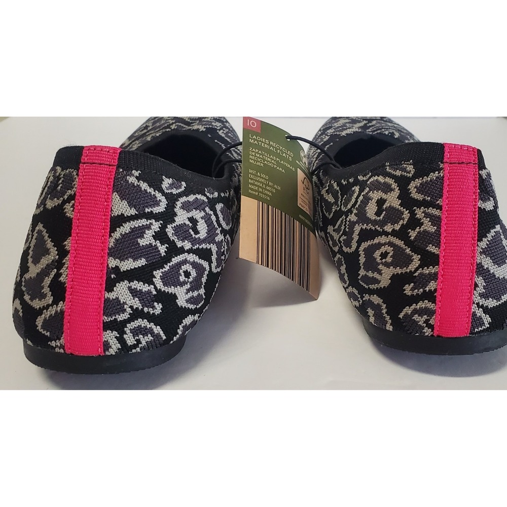 SERRA Shoes Flats 10 Sassy Leopard NWT Point Toe Pink Stripe Black/Gray Slip-Ons - Picture 6 of 10